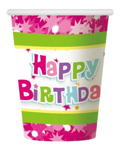 Happy Birthday pink Pappbecher 6 Stück 270 ml