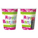 Geburtstag Pink Happy Birthday Pappbecher 6 Stk. 270 ml