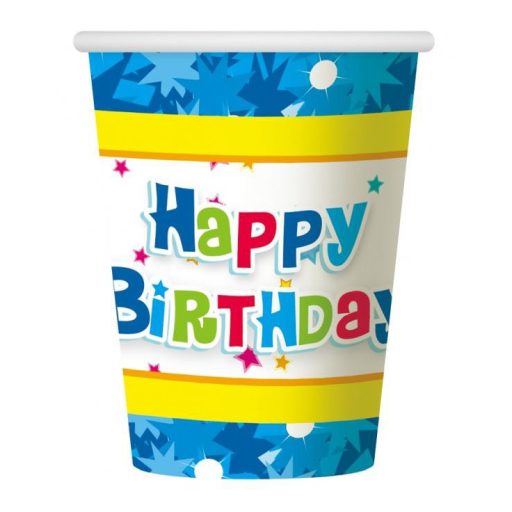 Geburtstag Blue Happy Birthday Papierbecher 6 Stk 270 ml