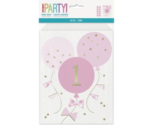Erster Geburtstag Pink 8-teiliges Papiertütenset