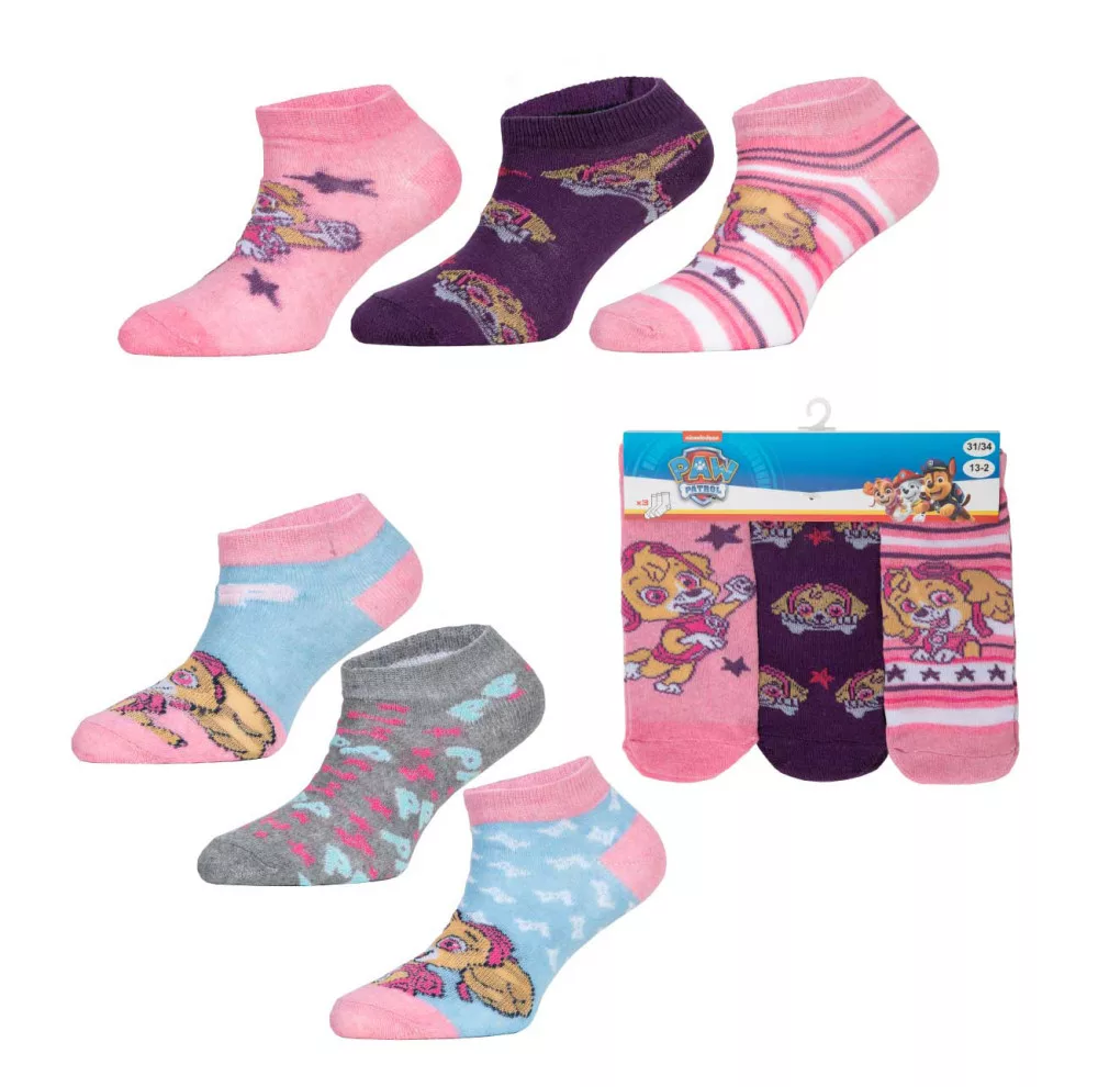 Paw Patrol Socken Für Mädchen – 3er Pack Mit Skye, Zuma & Everest, Rosa/grau, Weich & Bequem