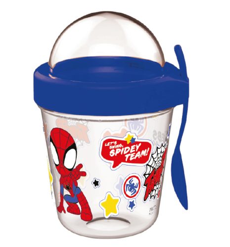 Spiderman Spidey Becher mit Snackhalterung, Deckel und Löffel 350 ml