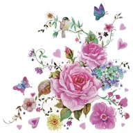   Blume Drawn Roses with Butterflies Servietten 20-teilig 33x33 cm