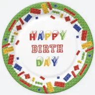   Geburtstag Building Blocks Happy Birthday Pappteller 8er-Set, 22,7 cm