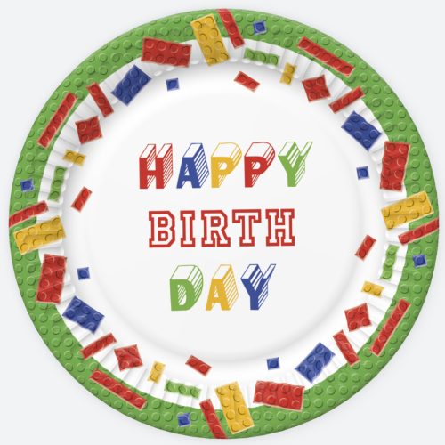 Geburtstag Building Blocks Happy Birthday Pappteller 8er-Set, 22,7 cm