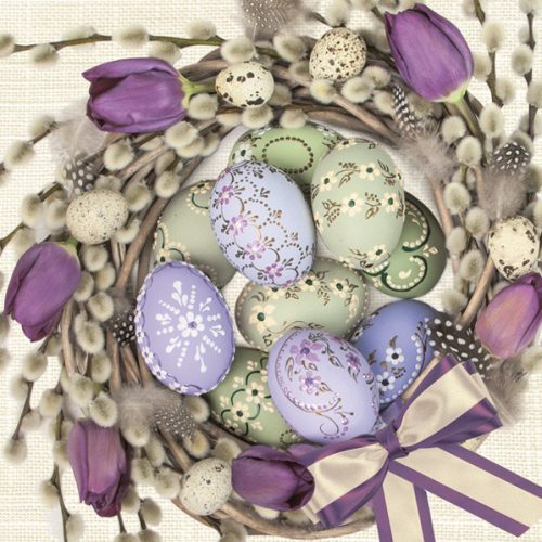 Ostern Violet Tulips Wreath Serviette 20 Stk 33x33 cm