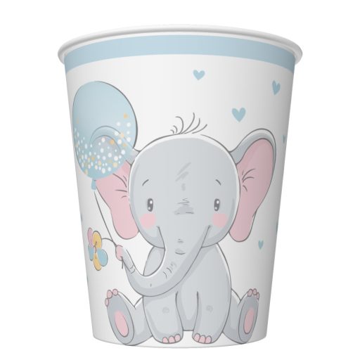 Elefant Blue Balloon Baby Papierbecher 8er-Set, 250 ml