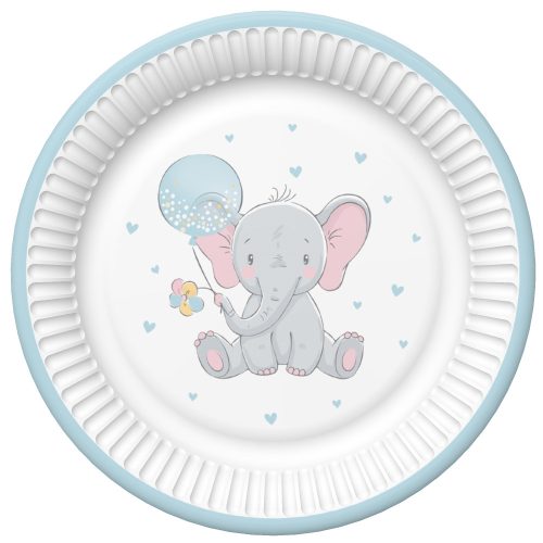 Elefant Blue Balloon Baby Pappteller 8 Stk. 22,7 cm