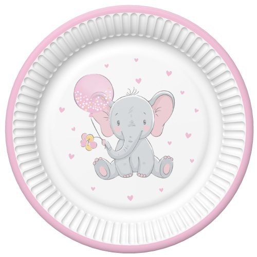Elefant Pink Balloon Baby Pappteller 8er Set - 22,7 cm