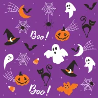 Halloween Graphics on Purple Serviette, 20 Stück, 33x33 cm