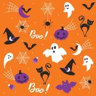 Halloween Graphics on Orange Serviette, 20 Stück, 33x33 cm