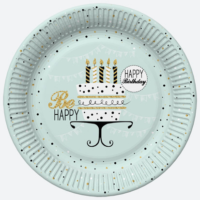 Geburtstag Mint Happy Birthday Pappteller 8 Stk - 18 cm