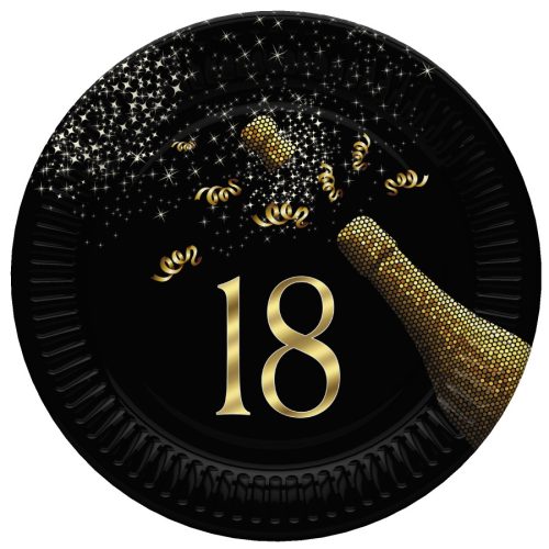 Geburtstag Golden Champagne Happy Birthday 18 Papierteller 8er-Set, 22,7 cm