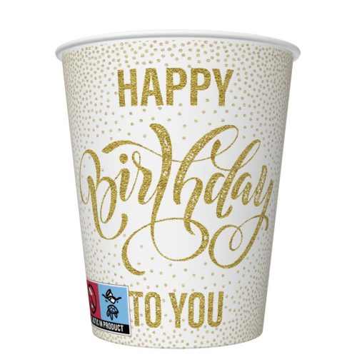 Geburtstag Dotted Gold Happy Birthday Papierbecher 8er Set, 250 ml