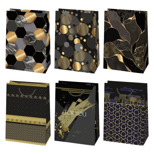Farbe For You Schwarz Gold gemustertes Papiergeschenktasche 23x32x11 cm