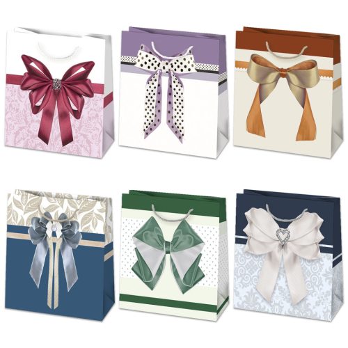 Farbe Bow Papier-Geschenktasche, 15,5x15,5x8 cm