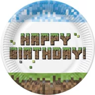   Geburtstag Pixel Block Happy Birthday Pappteller, 8 Stück, 22,7 cm