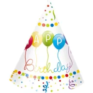 Geburtstag Streamers Happy Birthday Partyhut, Kegel 6 Stk
