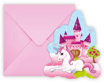 Einhorn Castle Party Einladungkarte + Umschlag (6 Stücke)