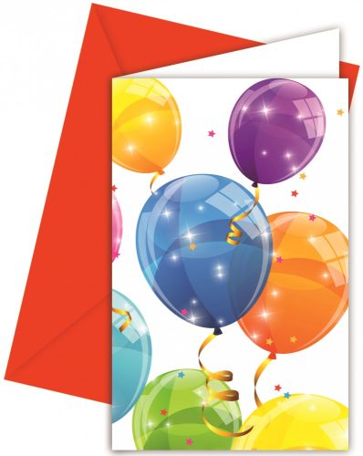 Sparkling Balloons, Luftballon Party Einladungkarte + Umschlag (6 Stücke)