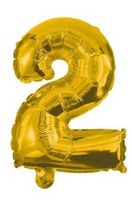 2 Gold Nummer FolienLuftballon 32 cm