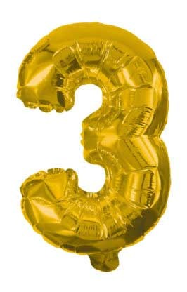 3 Gold Nummer FolienLuftballon 31 cm