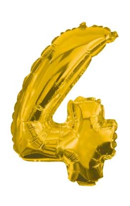 4 Gold Nummer FolienLuftballon 33 cm