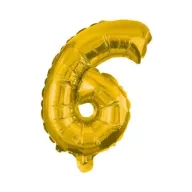 Nummer Gold, Gold Mini Zahl 6 Folienballon 35 cm