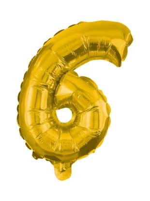 Mini 6 Gold Nummer FolienLuftballon 35 cm