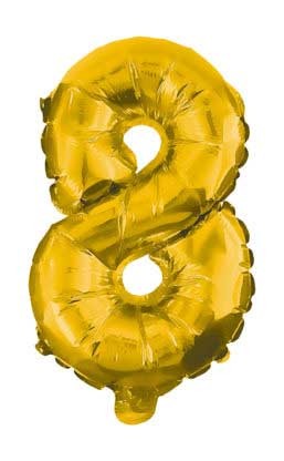 8 Gold Nummer FolienLuftballon 33 cm