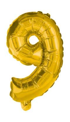 9 Gold Nummer FolienLuftballon 35 cm