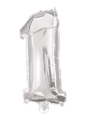 1 Silber Nummer FolienLuftballon 33 cm