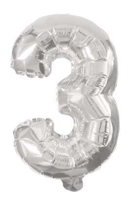 Mini Silberne Zahl 3 Folienballons 31 cm