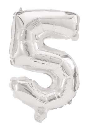 5 Silber Number FolienLuftballon 33 cm