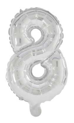 8 Number Silber FolienLuftballon 33 cm