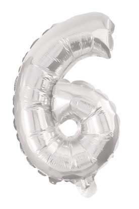 Nummer Riesen 6 Silber Zahl Folienballon 85 cm