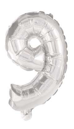 Riesige Nummer 9 silver Folienballon 85 cm