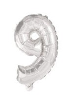 silver, silber Nummer 9 Folienballon 10 cm