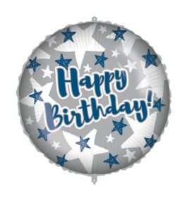 Happy Birthday blue Silver Stars Folienballon 46 cm