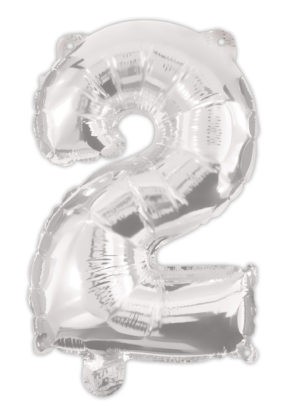 Nummer Silber, Silberzahl 2 Folienballon 95 cm