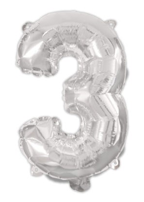 Nummer Silber, Nummer 3 Folienballon 95 cm