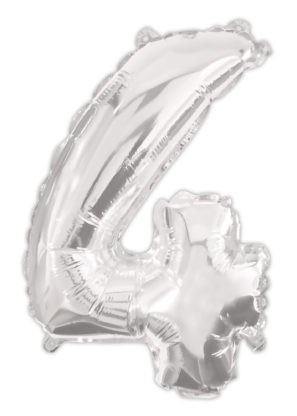Nummer Silber, Silber Folienballon Nummer 4, 95 cm