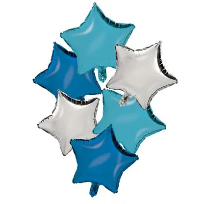 silver blue Light Blue Star Folienballon 6er Set Set 46 cm