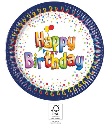 Geburtstag Multicolor Happy Birthday Pappteller 8 Stk 23 cm FSC
