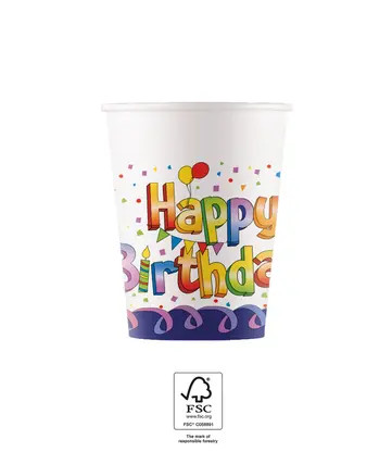 Multicolor Happy Birthday Papier (8 Stücke) 200 ml FSC