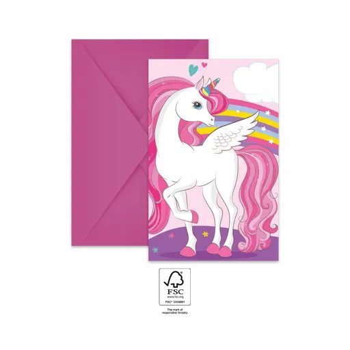 Einhorn Rainbow Colors Party-Einladung 6 Stk FSC