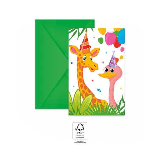 Urwald Balloons Party-Einladung 6 Stk FSC