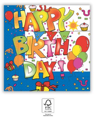 Happy Birthday Kokliko Serviette 20 Stück 33x33 cm FSC