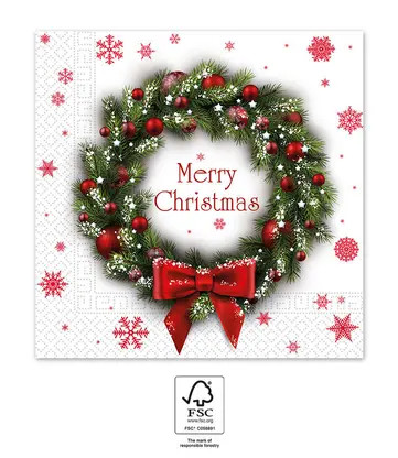 Merry Xmas Wreath Weihnachten Serviette (20 Stück) 33x33 cm FSC