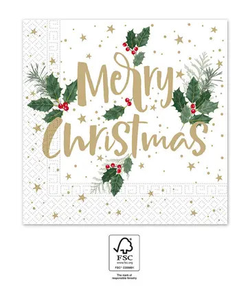 Weihnachten Holly Merry i Servietten 20 Stk 33x33 cm FSC